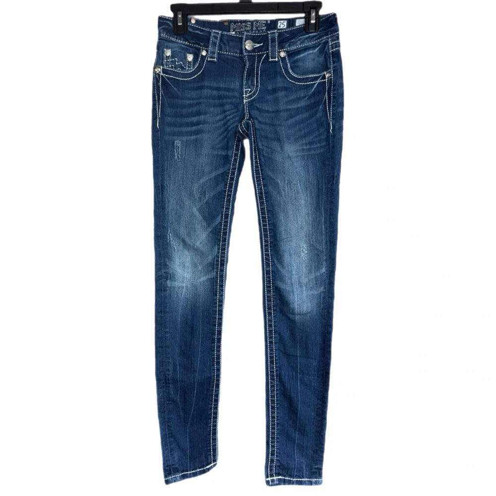 Miss Me - JD1102S Skinny Jeans - Dark Wash Contrast Stitch Denim - Size 25 - Picture 9 of 9